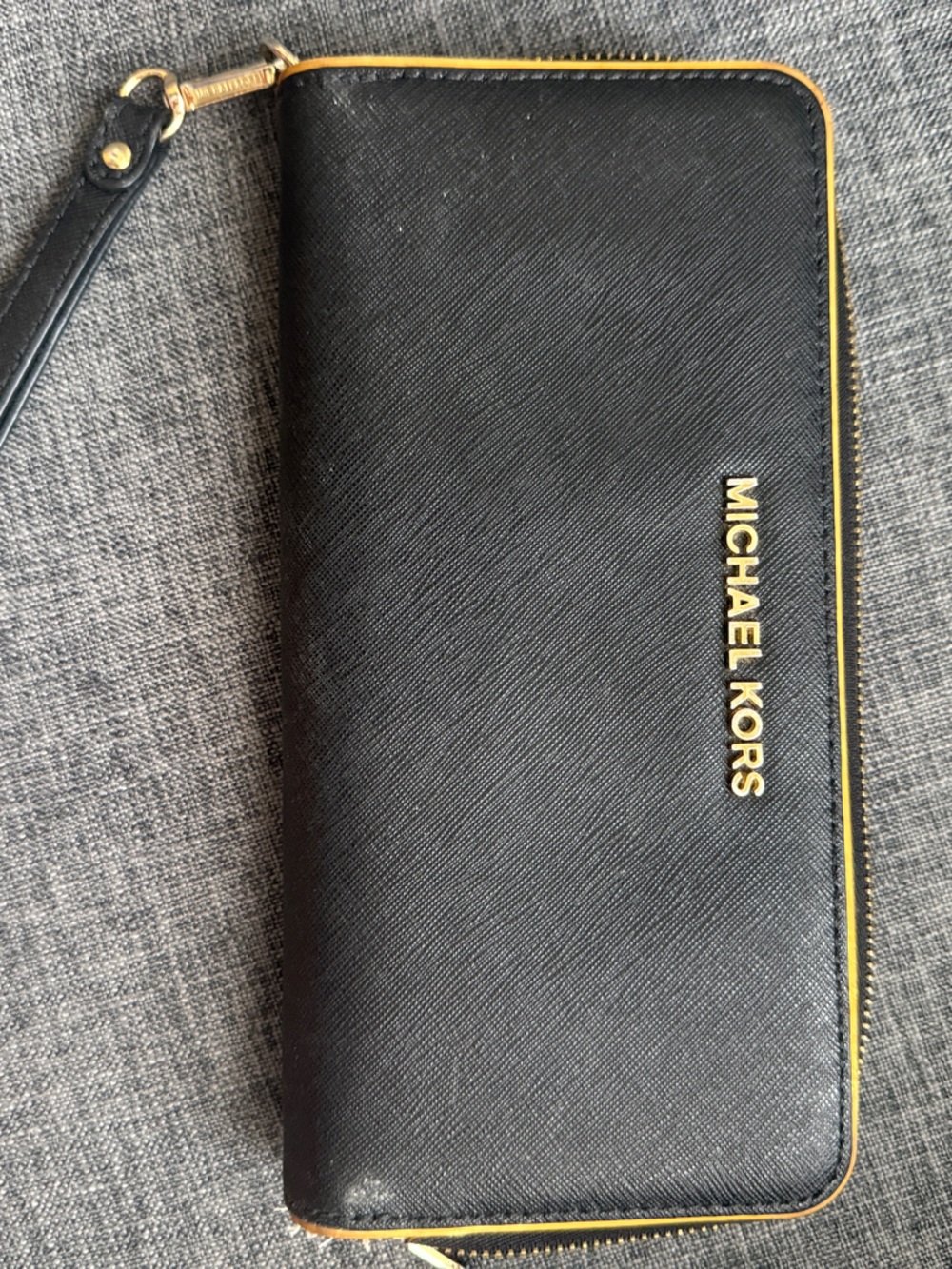 Michael Kors Black Zip-Around Wristlet with Gold Hardware